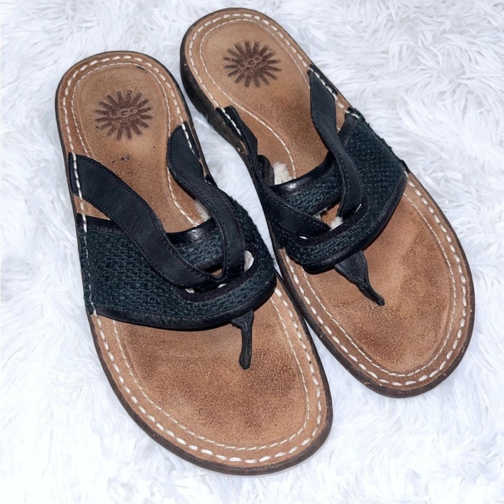 UGG Matala Black Sherpa Lined Thong Sandal Flip Flops 6